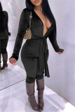 Burgundy Sexy Casual Solid Bandage V Neck Long Sleeve Skinny Jumpsuits