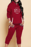 Grey Casual Print Patchwork Hooded Collar Long Sleeve Two Pieces