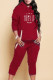 Burgundy Casual Print Patchwork Hooded Collar Long Sleeve Two Pieces