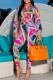 Rose Red Fashion Casual Print Basic Turndown Collar Long Sleeve Two Pieces