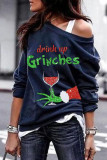 Blue Casual Sweet Print Patchwork O Neck Tops