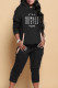 Black Casual Print Patchwork Hooded Collar Long Sleeve Two Pieces