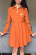 Orange Fashion Casual Print Patchwork Turndown Collar A Line Dresses
