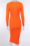 Orange Sexy Casual Solid Basic O Neck Long Sleeve Dresses