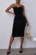 Black Fashion Sexy Solid Backless Slit Spaghetti Strap Sleeveless Dress