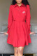 Red Fashion Casual Print Patchwork Turndown Collar A Line Dresses