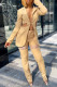 Apricot Fashion Patchwork Solid Hollowed Out Cardigan Pants Turndown Collar Long Sleeve Two Pieces