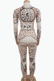 Multicolor Fashion Casual Print Basic Turtleneck Long Sleeve Two Pieces