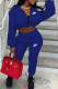 Royal Blue Fashion Sportswear Print Patchwork Long Sleeve Two Pieces