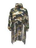 Leopard Print Street Print Leopard Tassel Split Joint O Neck Tops
