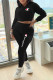 Black Fashion Sportswear Print Patchwork Letter Hooded Collar Long Sleeve Two Pieces