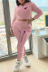 Pink Fashion Sportswear Print Patchwork Letter Hooded Collar Long Sleeve Two Pieces