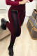 Burgundy Fashion Casual Patchwork Zipper Skinny High Waist Pencil Trousers