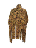 Leopard Print Street Print Leopard Tassel Split Joint O Neck Tops
