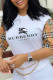 White Fashion Casual Print Patchwork O Neck Tops