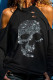 Matte Black Street Print Ripped Patchwork O Neck Tops