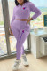 Purple Fashion Sportswear Print Patchwork Letter Hooded Collar Long Sleeve Two Pieces