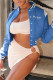 Blue Fashion Casual Letter Embroidery Patchwork Cardigan Outerwear