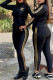 Black Fashion Sportswear Print Letter Long Sleeve Two Pieces