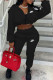 Black Fashion Sportswear Print Patchwork Long Sleeve Two Pieces