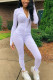 White Casual Solid Slit V Neck Skinny Jumpsuits