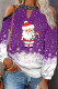 Purple Casual Sweet Print Hollowed Out Patchwork O Neck Tops