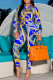 Blue Fashion Casual Print Basic Turndown Collar Long Sleeve Two Pieces