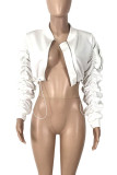 White Fashion Street Solid Patchwork Fold Zipper Outerwear