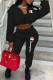 Black Fashion Sportswear Print Patchwork Long Sleeve Two Pieces