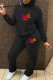 Black Fashion Casual Letter Print Fold Hooded Collar Long Sleeve Two Pieces