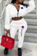 White Fashion Sportswear Print Patchwork Long Sleeve Two Pieces