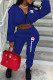Royal Blue Fashion Sportswear Print Patchwork Long Sleeve Two Pieces