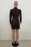 Green Fashion Sexy Solid See-through Turtleneck Zipper Long Sleeve Dresses