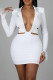 White Sexy Solid Hollowed Out Patchwork Hot Drill Turn-back Collar One Step Skirt Dresses