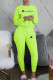 Fluorescent Green Fashion Sportswear Print Letter O Neck Long Sleeve Two Pieces