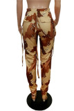 Multicolor Fashion Casual Camouflage Print Patchwork Regular Mid Waist Conventional Full Print Bottoms
