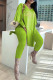 Fluorescent Color Fashion Casual Letter Print Slit V Neck Long Sleeve Two Pieces