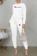 White Fashion Sportswear Print Letter O Neck Long Sleeve Two Pieces