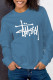 Blue Casual Print Patchwork O Neck Tops