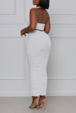 White Sexy Solid Patchwork Halter Sleeveless Two Pieces
