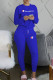 Royal Blue Fashion Sportswear Print Letter O Neck Long Sleeve Two Pieces