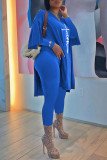 Fluorescent Color Fashion Casual Print Slit V Neck Long Sleeve Two Pieces