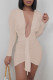 Apricot Fashion Sexy Solid Bandage V Neck Long Sleeve Dresses