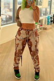 Multicolor Fashion Casual Camouflage Print Patchwork Regular Mid Waist Conventional Full Print Bottoms