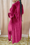 Coffee Fashion Casual Solid Cardigan Turndown Collar Long Sleeve Two Pieces