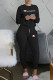 Black Fashion Sportswear Print Letter O Neck Long Sleeve Two Pieces