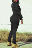Yellow Fashion Casual Solid Fold O Neck Long Sleeve Two Pieces