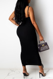 White Fashion Sexy Solid Bandage Hollowed Out Spaghetti Strap Long Dress