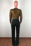 Gold Fashion Casual Patchwork Sequins V Neck Regular Jumpsuits
