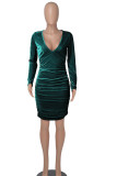 Red Sexy Solid Patchwork Fold V Neck One Step Skirt Dresses